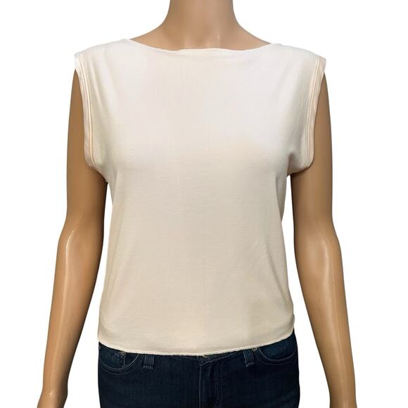 J Crew Refined Shell Tank Top Large Pale Pink Cropped Wide Shoulder Slim Fit - Picture 1 of 14